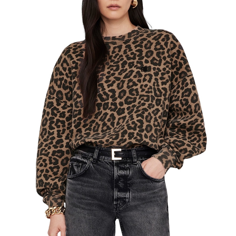 New Anine Bing Miles Leopard Sweatshirt